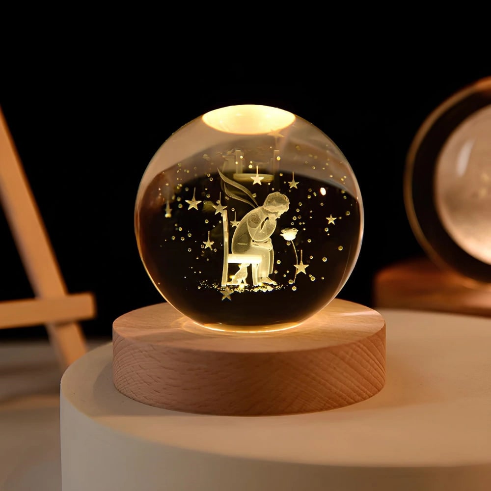 Luminous Crystal Ball Night Light Wooden Base - Image 18