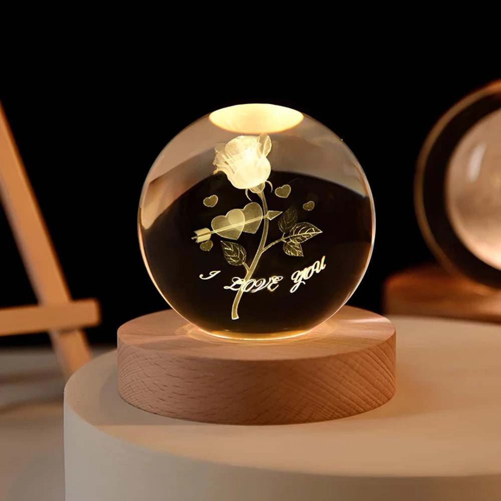 Luminous Crystal Ball Night Light Wooden Base - Image 19