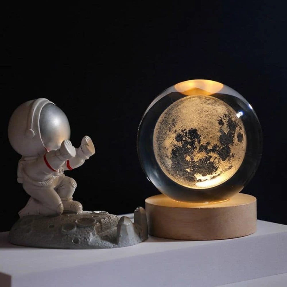 Luminous Crystal Ball Night Light Wooden Base - Image 2