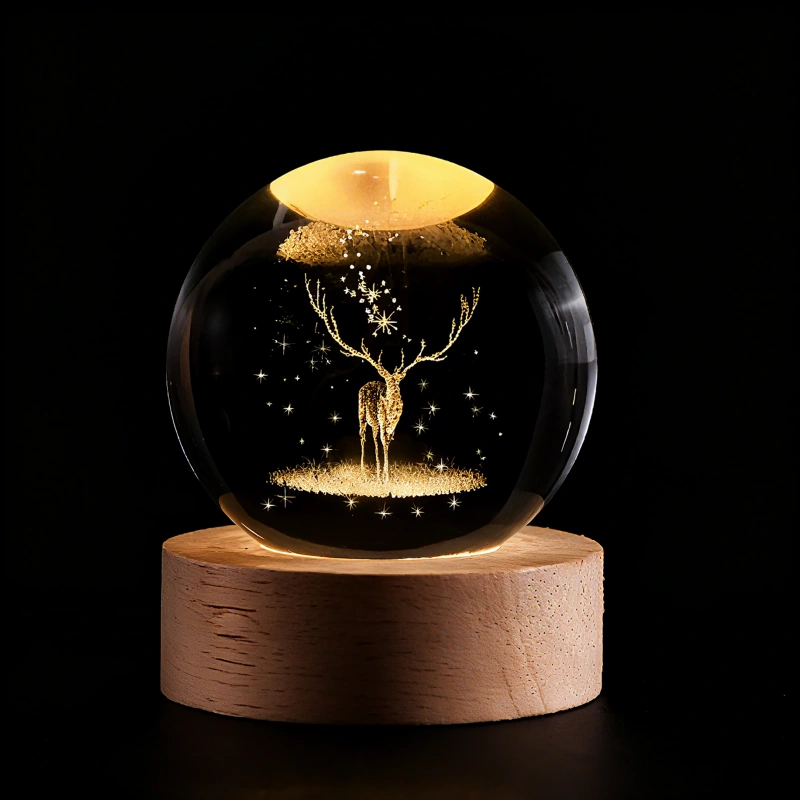 Luminous Crystal Ball Night Light Wooden Base - Image 21