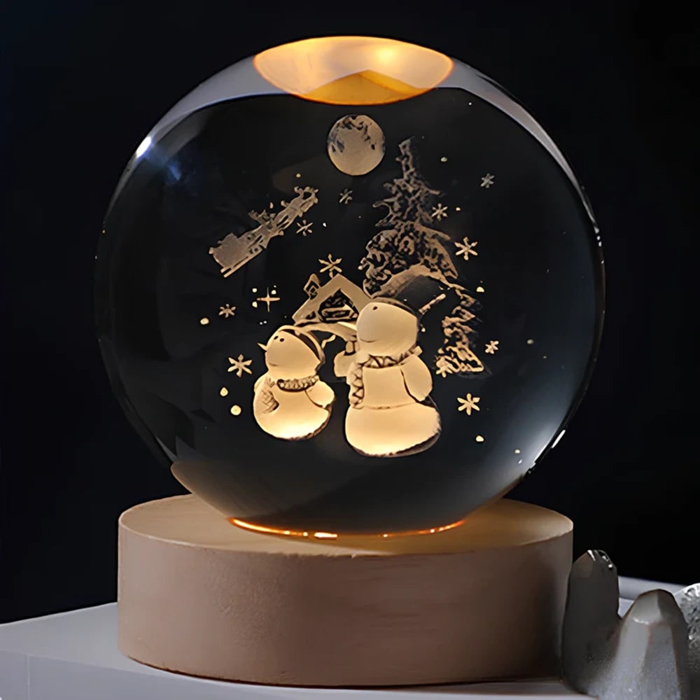 Luminous Crystal Ball Night Light Wooden Base - Image 24