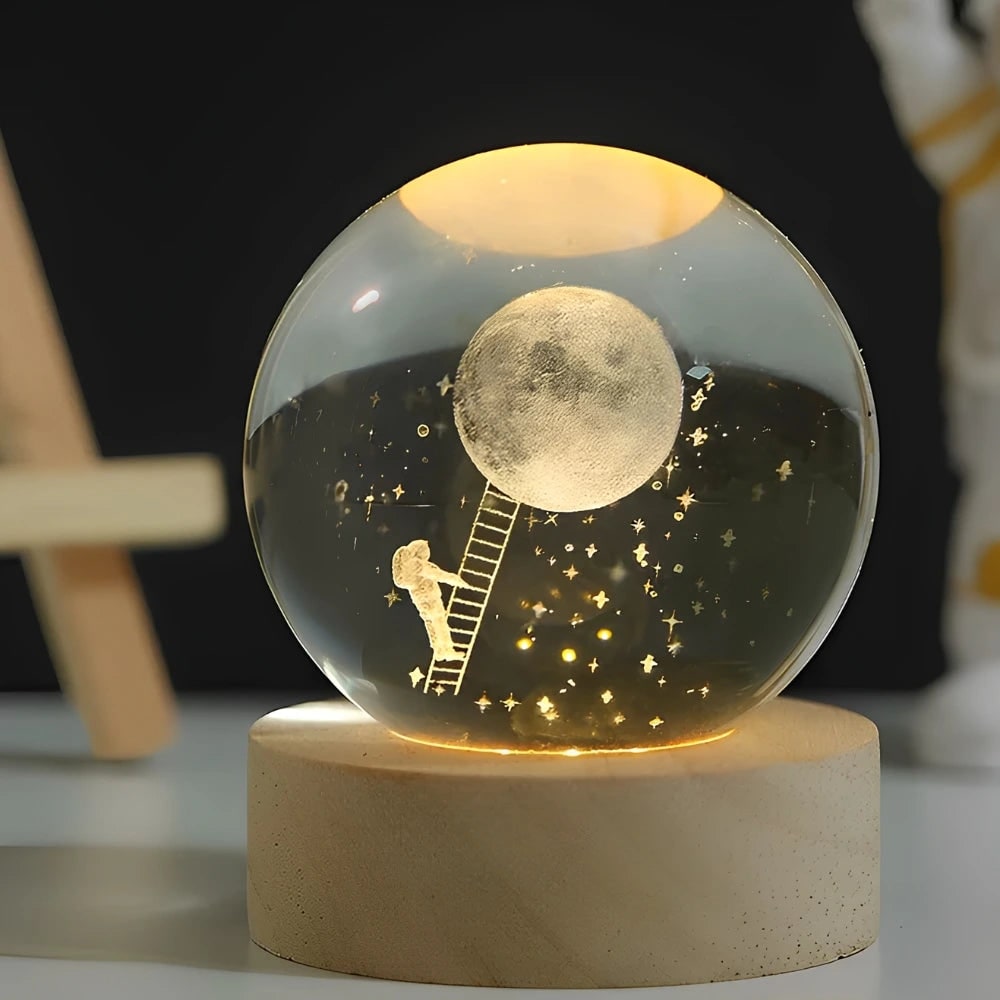 Luminous Crystal Ball Night Light Wooden Base - Image 6