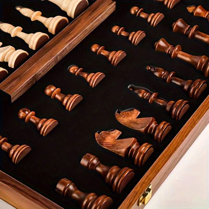 Luxury Wooden Chess Set Storage Box Classic Gameplay - Image 7