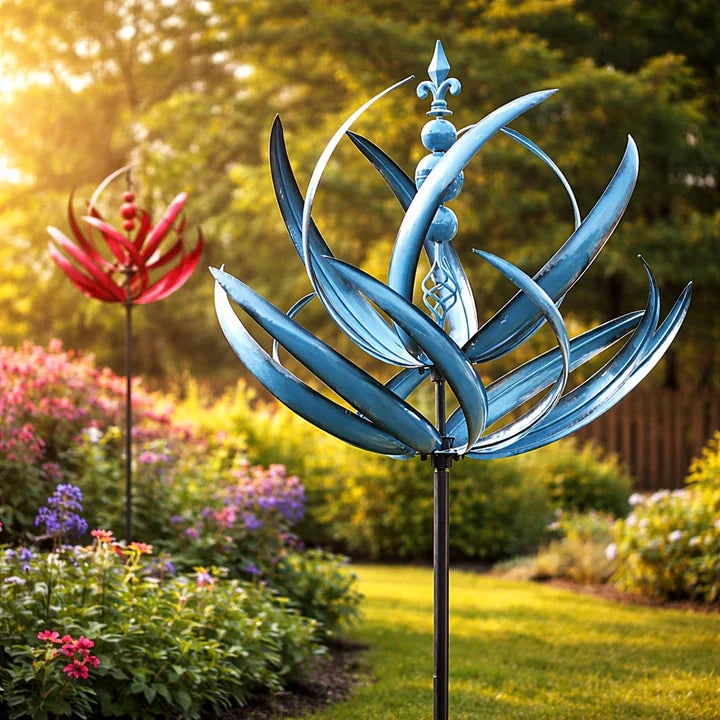 Metal Wind Spinner Garden Decor Lotus Design Rust-Resistant - Image 1