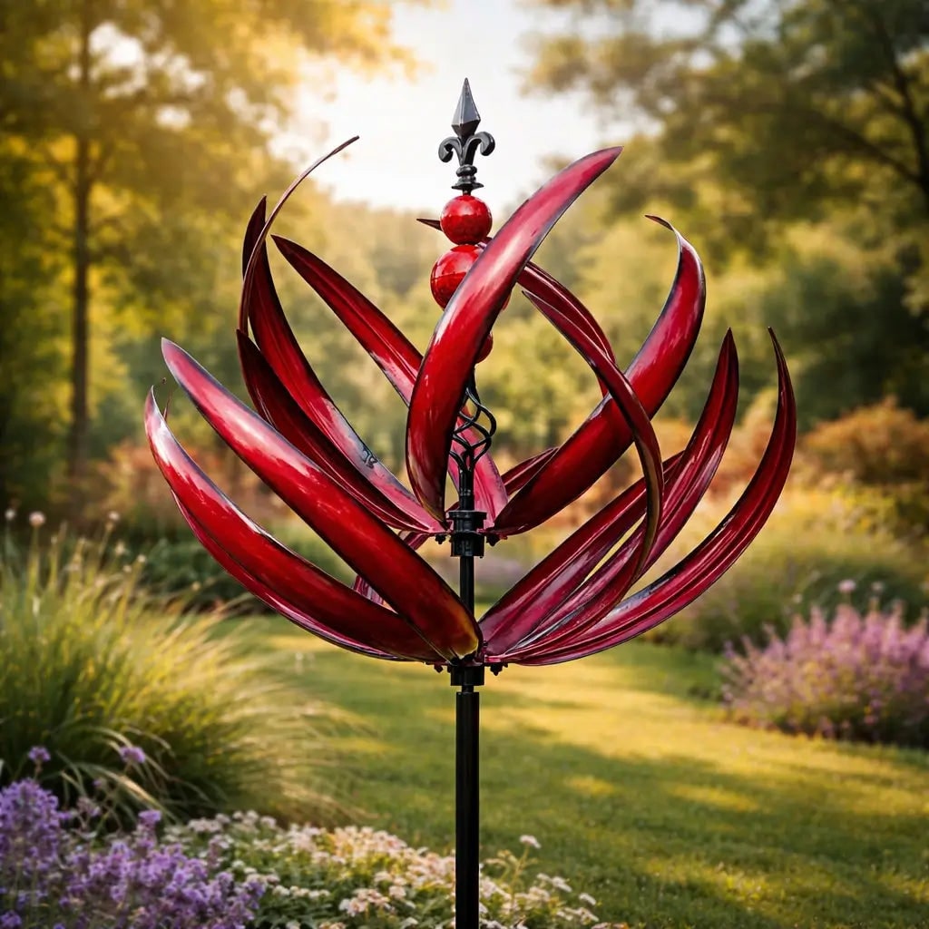 Metal Wind Spinner Garden Decor Lotus Design Rust-Resistant - Image 10