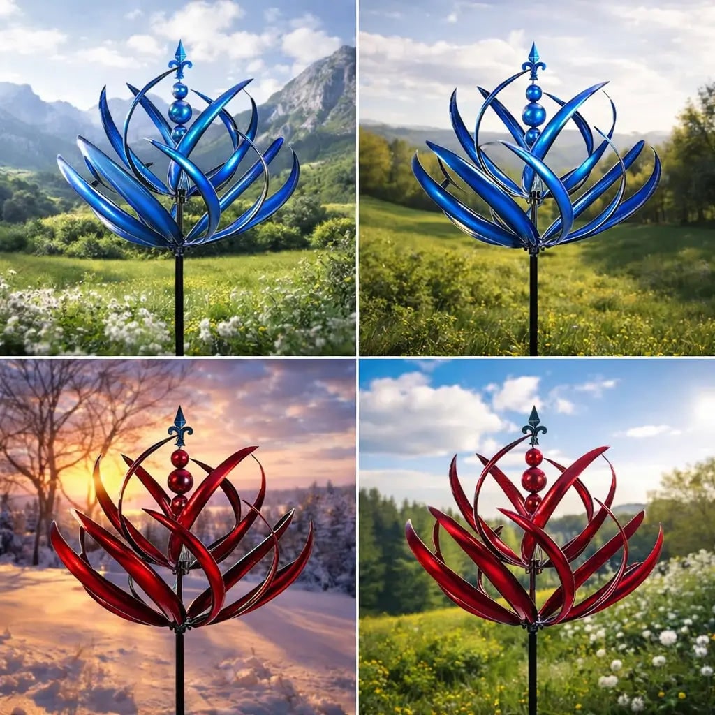 Metal Wind Spinner Garden Decor Lotus Design Rust-Resistant - Image 7