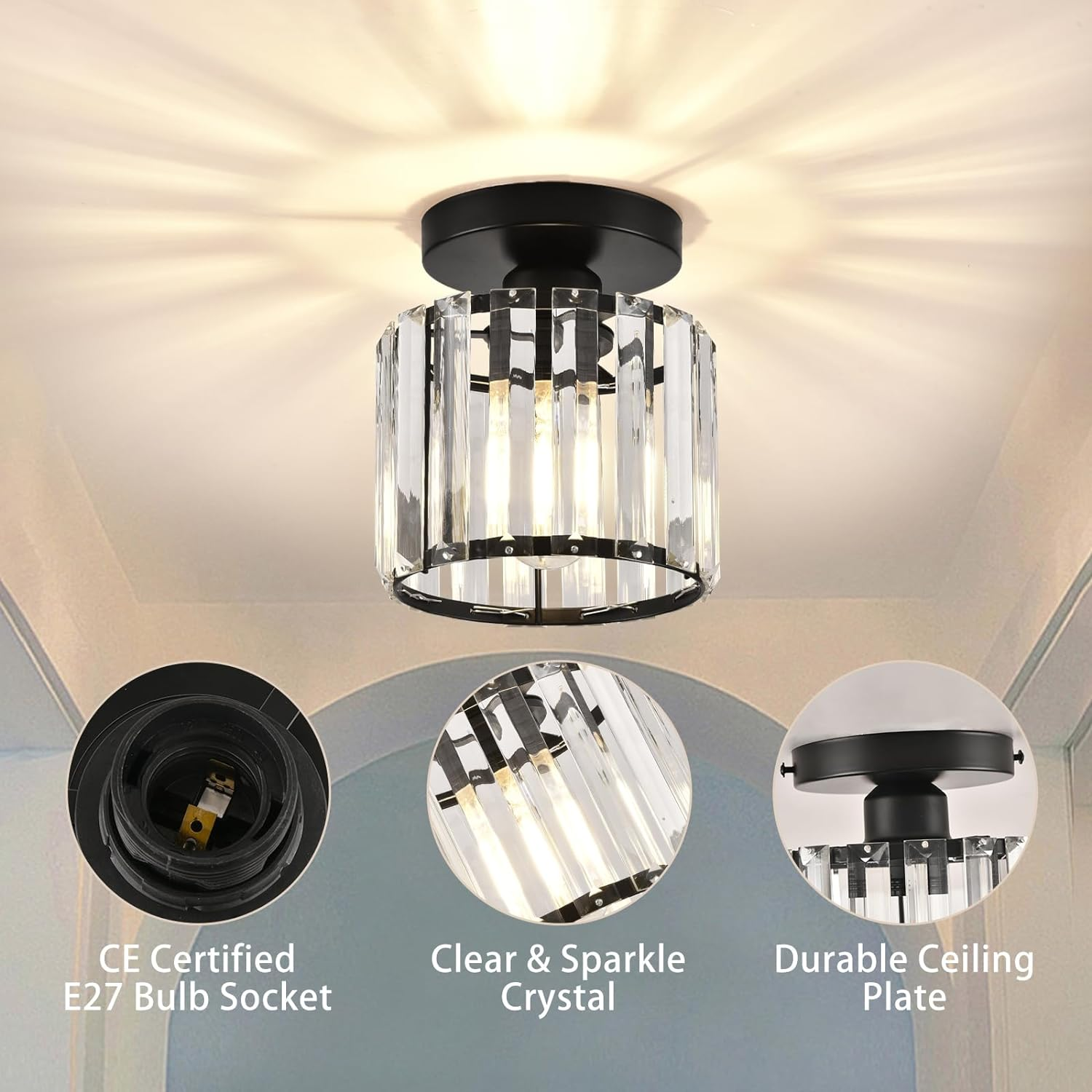 Modern Ceiling Light Fixture Hallway Metal & Glass Design - Image 19