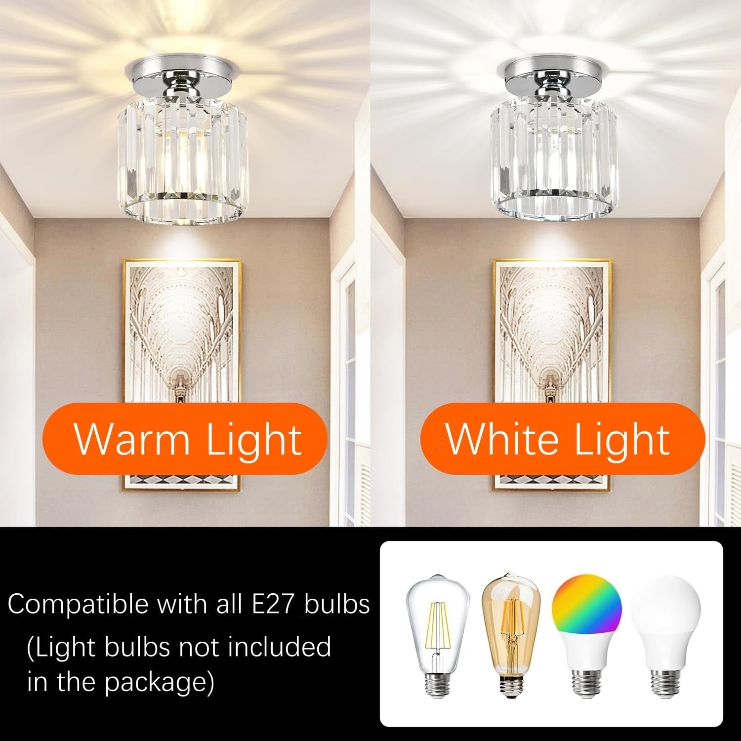 Modern Ceiling Light Fixture Hallway Metal & Glass Design - Image 34
