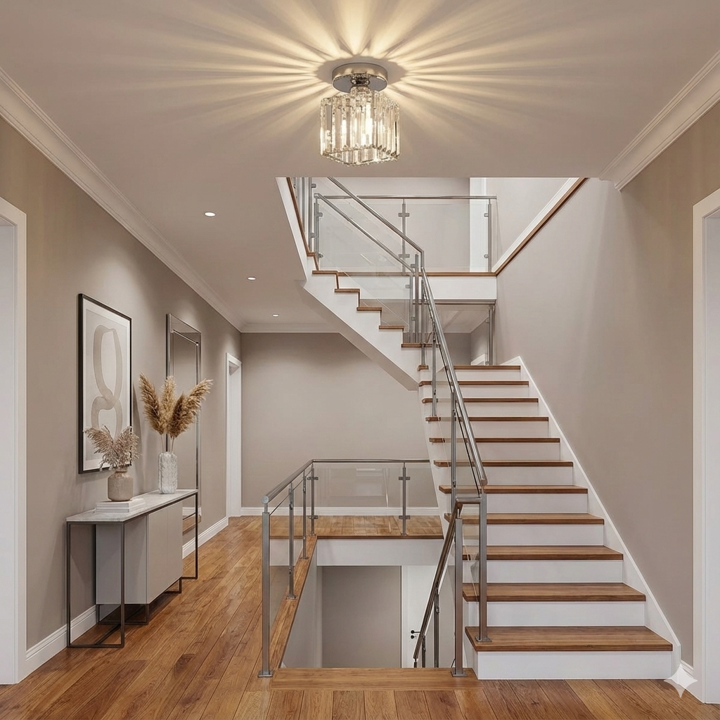 Modern Ceiling Light Fixture Hallway Metal & Glass Design - Image 38