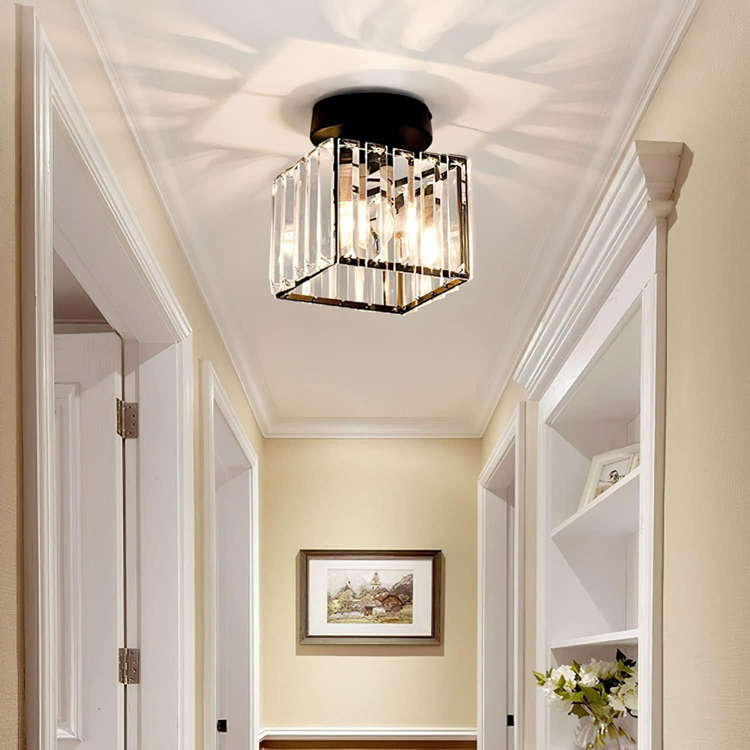 Modern Ceiling Light Fixture Hallway Metal & Glass Design - Image 4