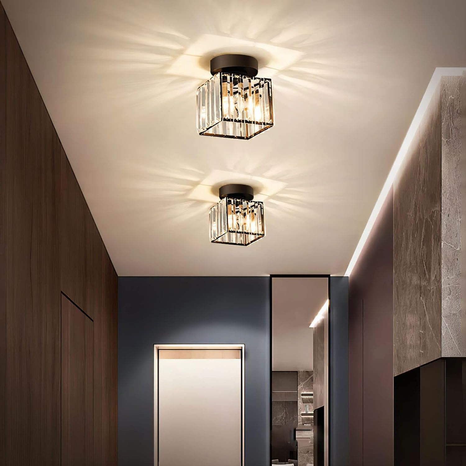 Modern Ceiling Light Fixture Hallway Metal & Glass Design - Image 8