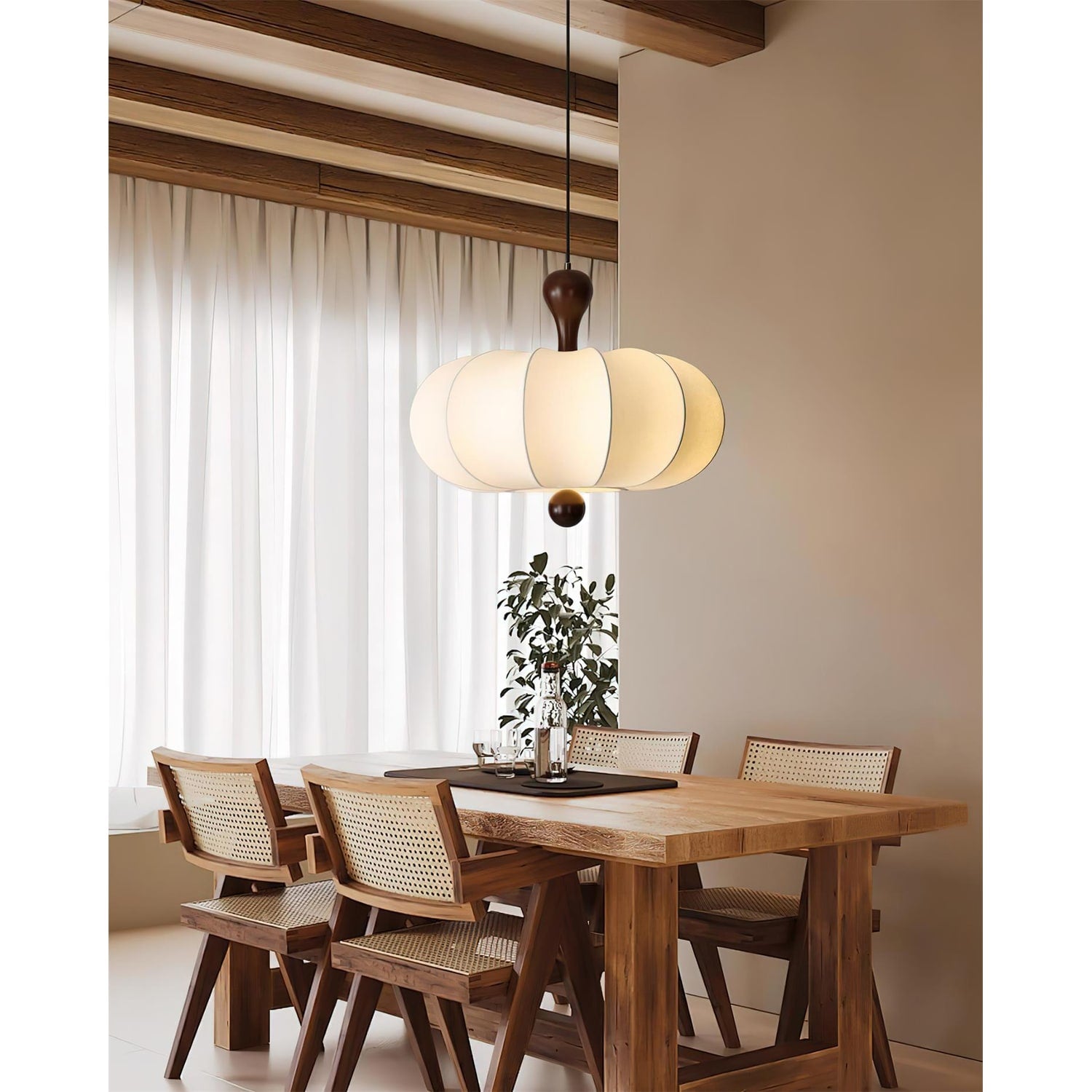 Modern White Pendant Light Wooden Accent - Image 8