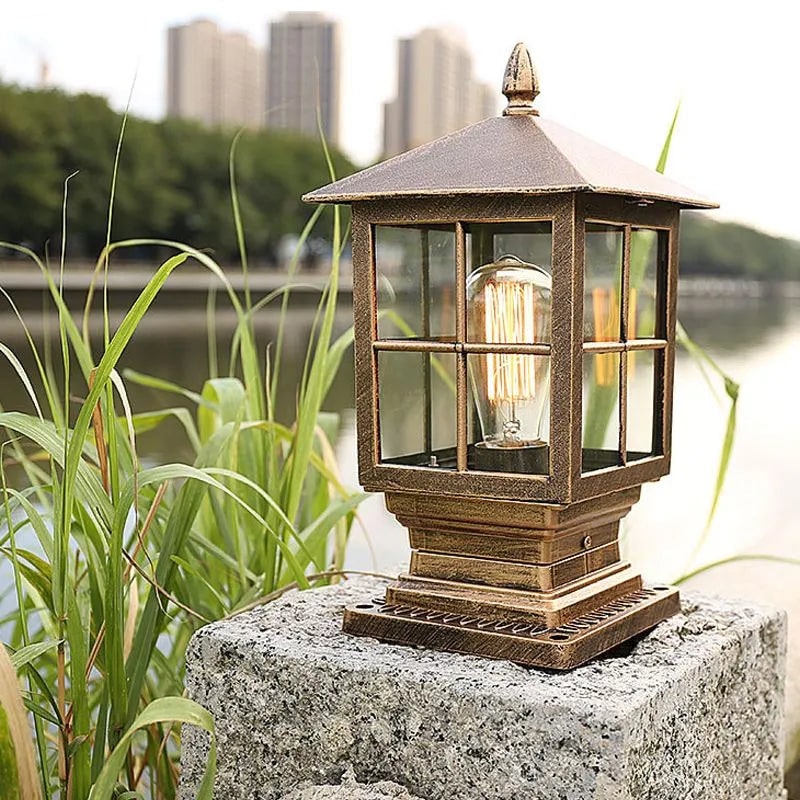 Outdoor Black Metal Lantern Post Light Garden or Patio - Image 5