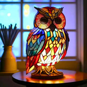 Owl Table Lamp Colorful Stained Glass Night Light Room - Image 1