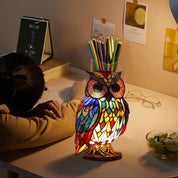 Owl Table Lamp Colorful Stained Glass Night Light Room - Image 6