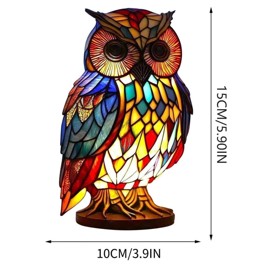 Owl Table Lamp Colorful Stained Glass Night Light Room - Image 9