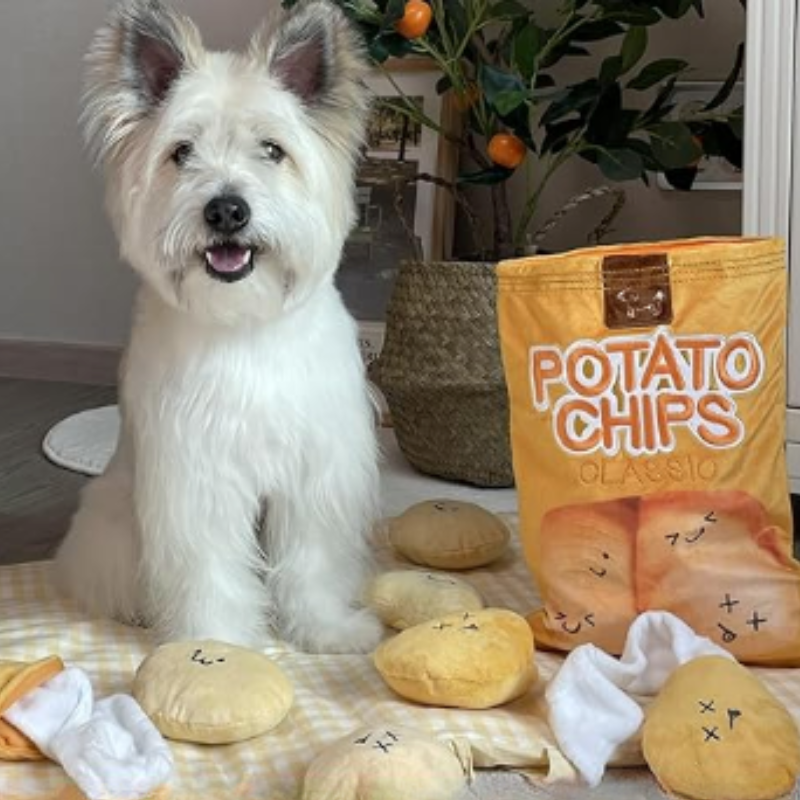 Plush Dog Toy Set Potato Chip Design Interactive Play - Image 1