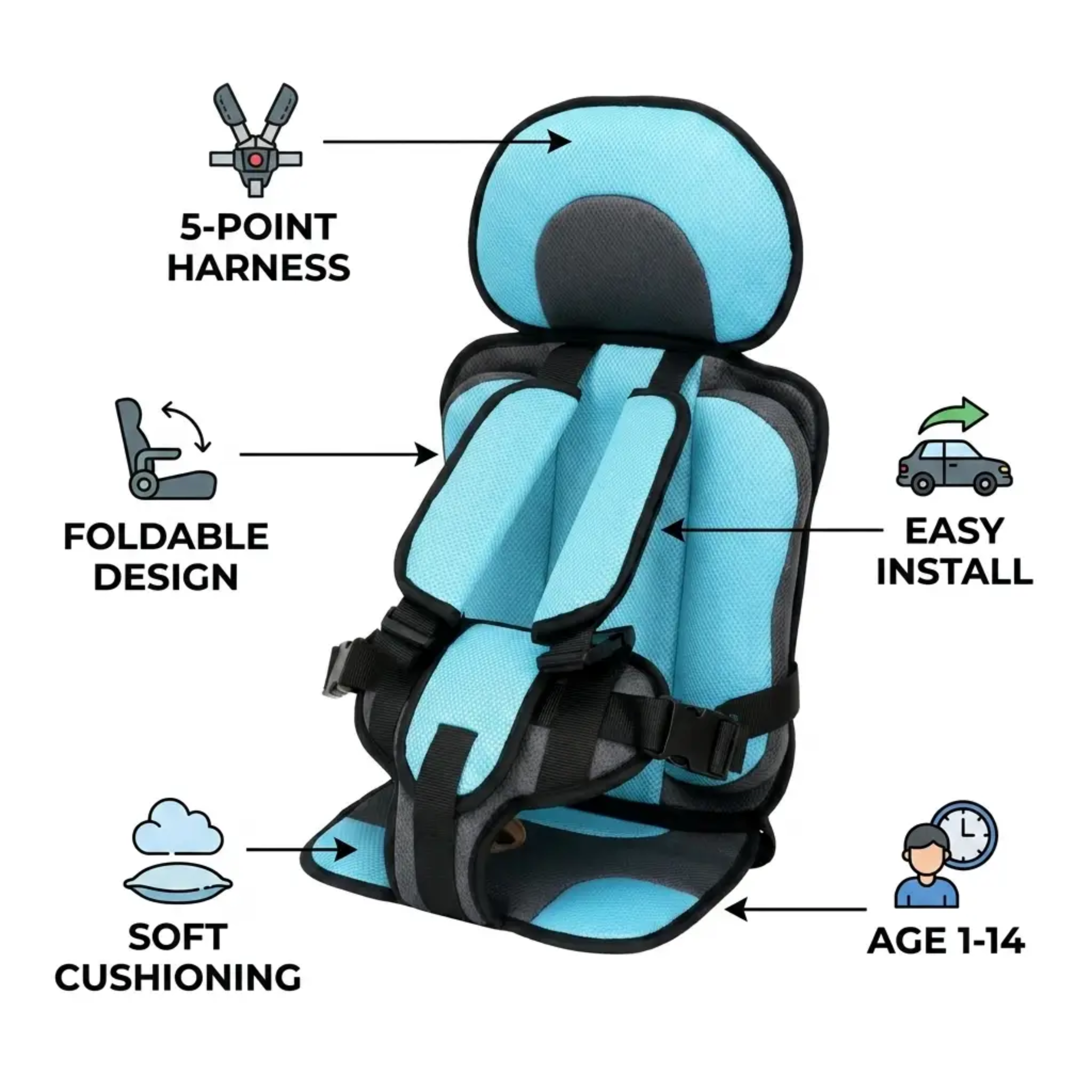 Portable Child Booster Seat Foldable Design Easy Travel Safety - Image 2