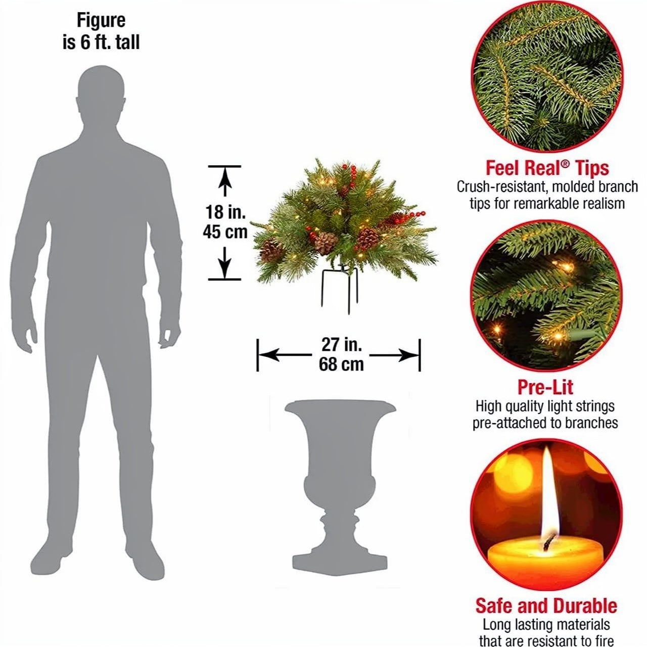 Pre-Lit Artificial Christmas Tree Urn Filler Pinecones and Lights - Image 5