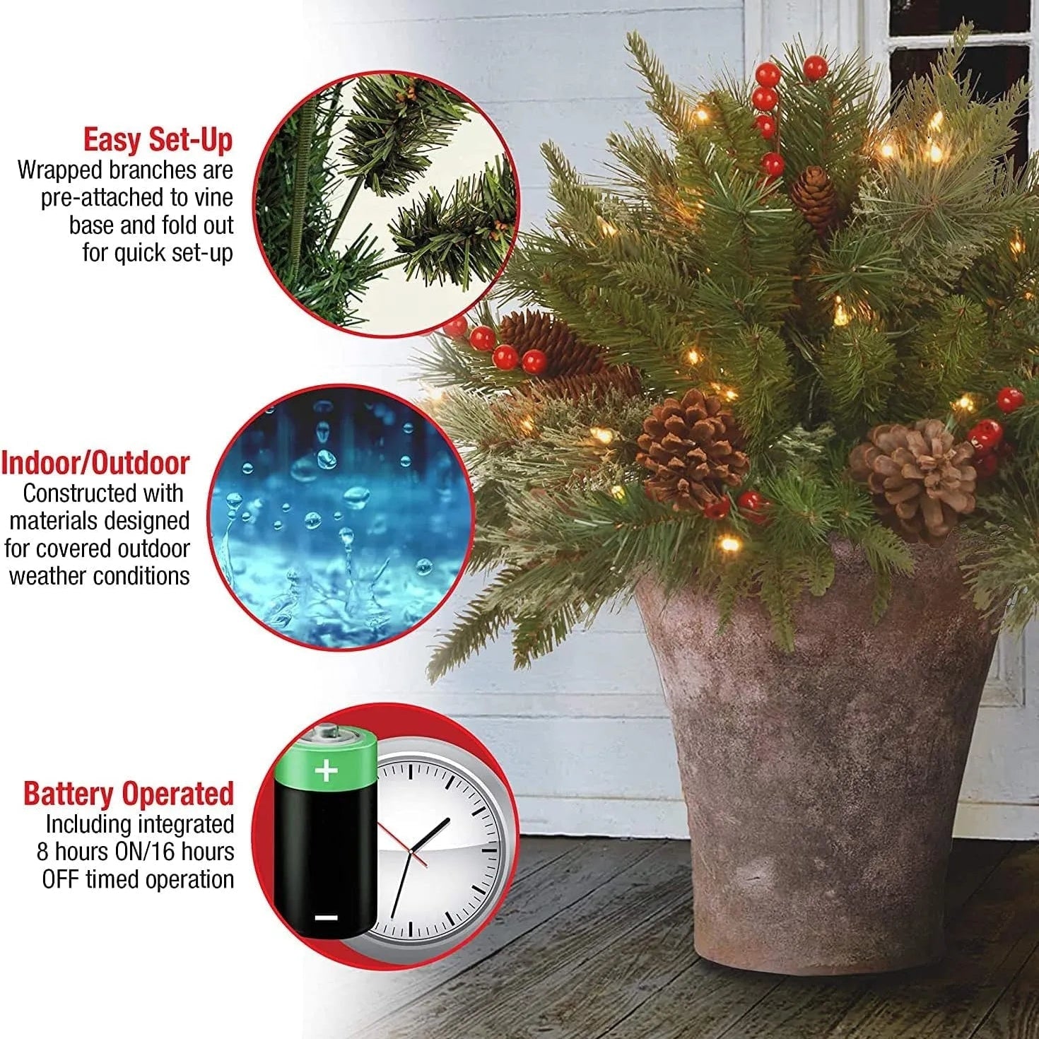 Pre-Lit Artificial Christmas Tree Urn Filler Pinecones and Lights - Image 6
