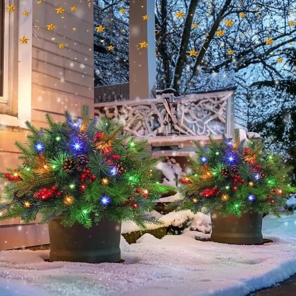 Pre-Lit LED Evergreen Urn Filler Holiday Indoor Outdoor Decoration - Image 4
