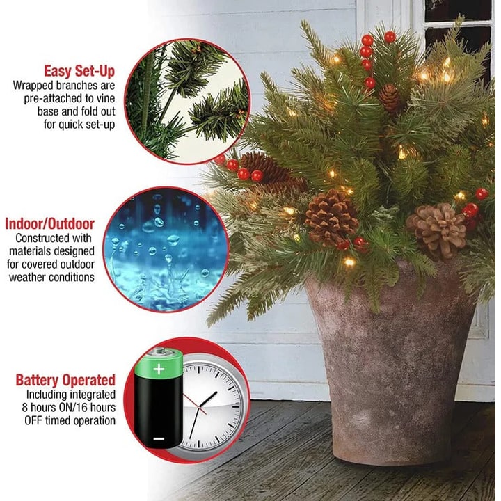 Pre-Lit LED Evergreen Urn Filler Holiday Indoor Outdoor Decoration - Image 6