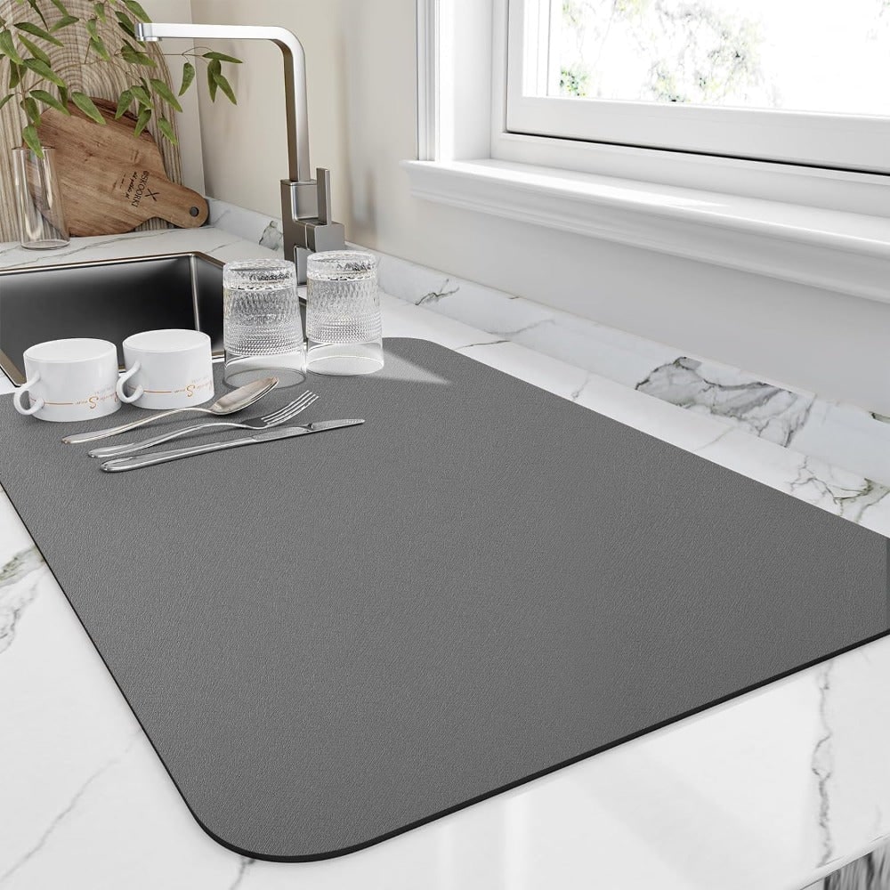 Quick Dry Kitchen Dish Mat Absorbent Rubber Backing Countertop - Image 1