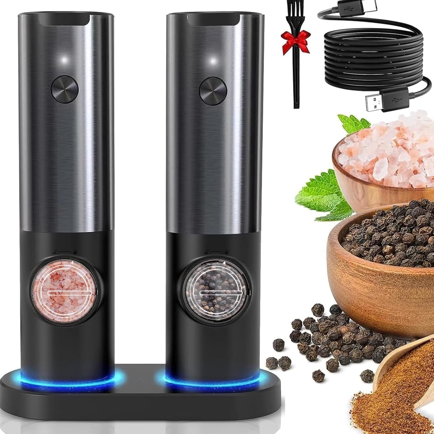 Rechargeable Electric Salt and Pepper Grinder Set Kitchen Use - Image 1