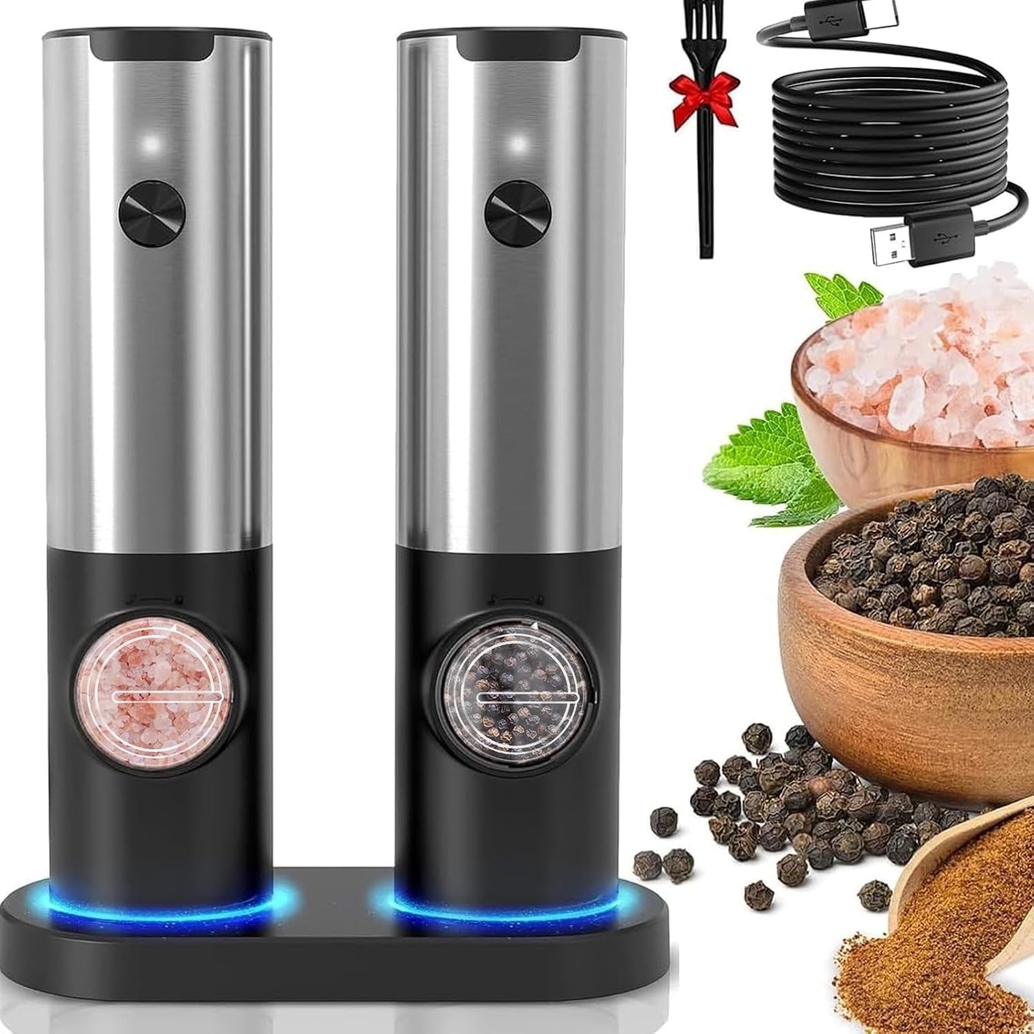 Rechargeable Electric Salt and Pepper Grinder Set Kitchen Use - Image 2