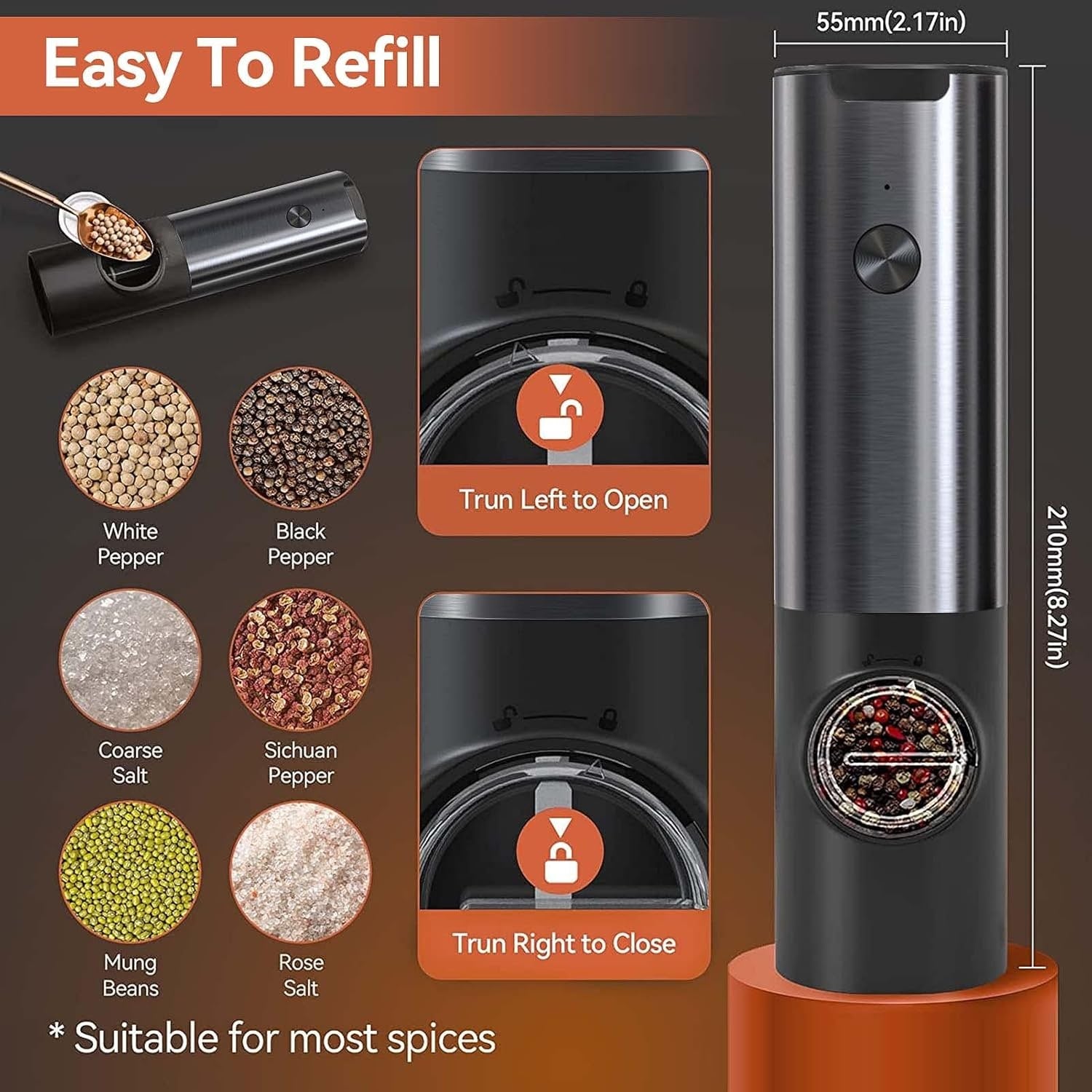 Rechargeable Electric Salt and Pepper Grinder Set Kitchen Use - Image 4