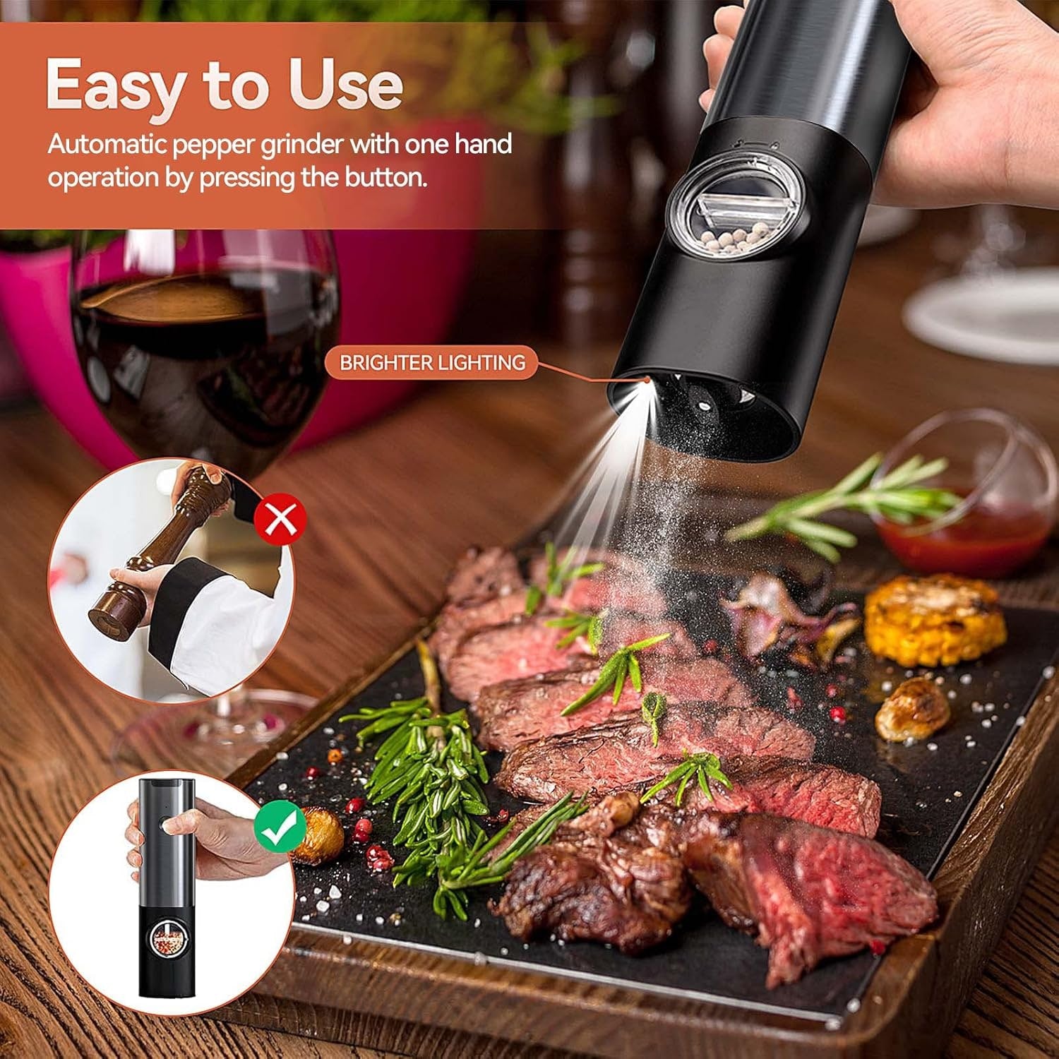 Rechargeable Electric Salt and Pepper Grinder Set Kitchen Use - Image 7