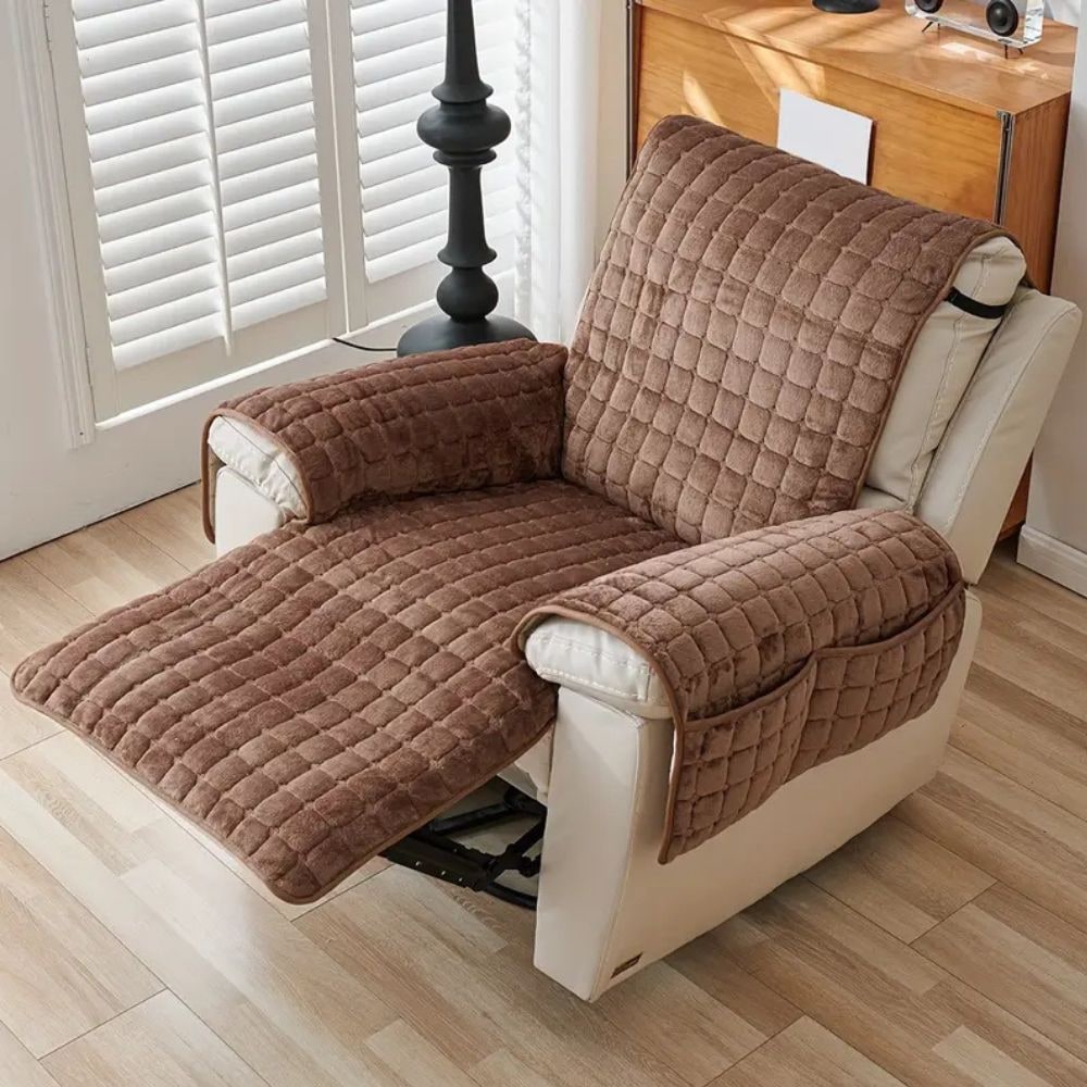 Recliner Cover Soft Plush Grid Design Furniture Protection - Image 10