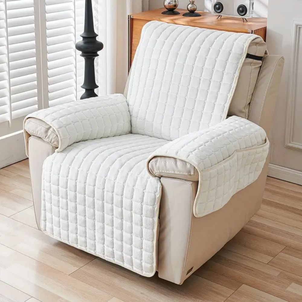 Recliner Cover Soft Plush Grid Design Furniture Protection - Image 11