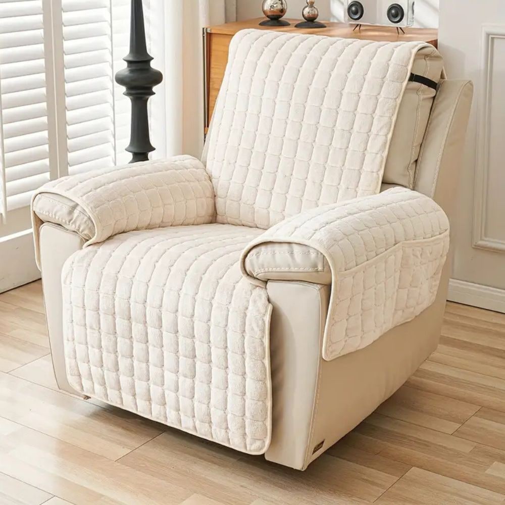 Recliner Cover Soft Plush Grid Design Furniture Protection - Image 12