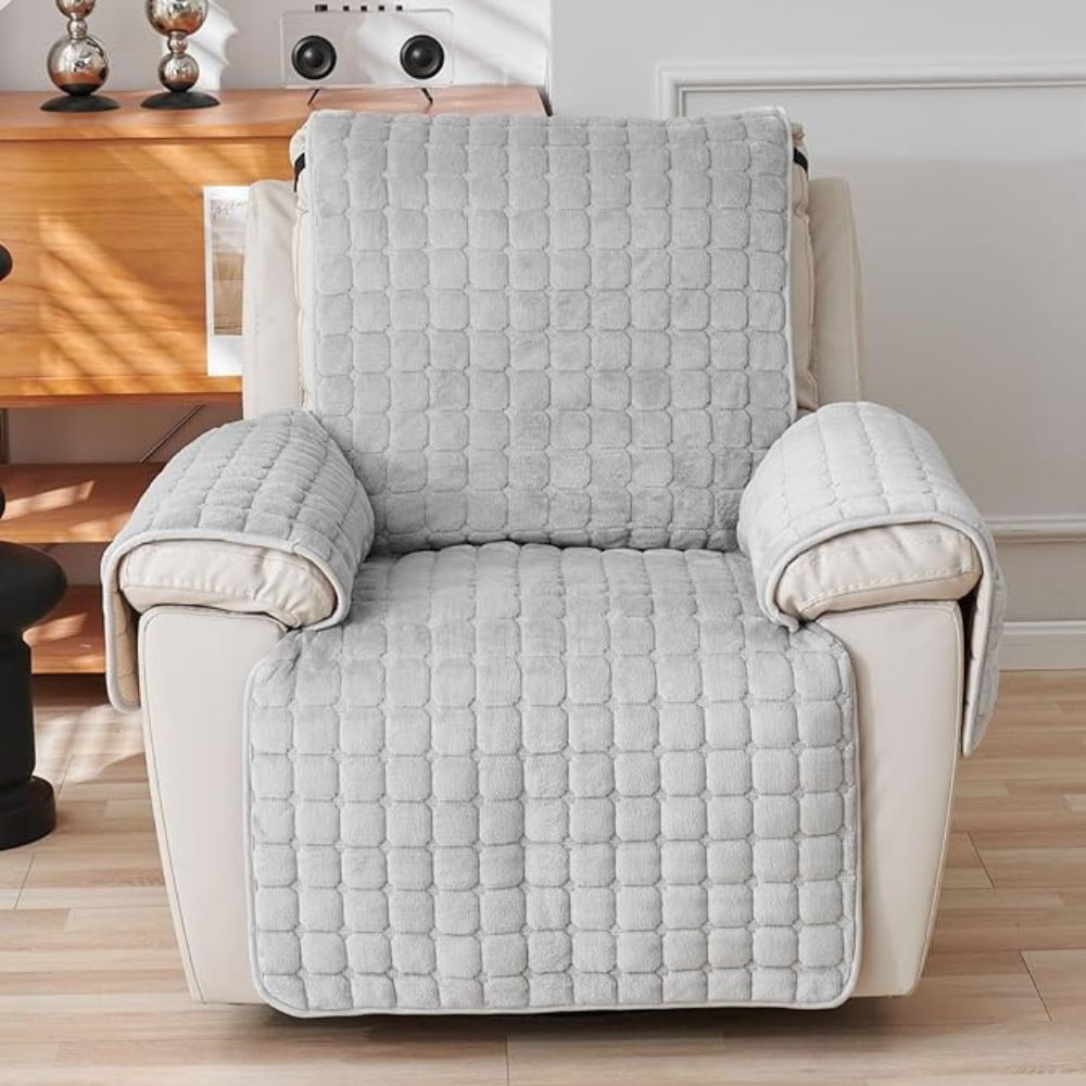 Recliner Cover Soft Plush Grid Design Furniture Protection - Image 2