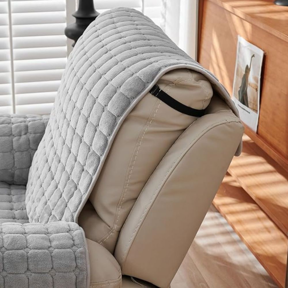 Recliner Cover Soft Plush Grid Design Furniture Protection - Image 4