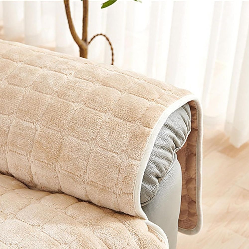 Recliner Cover Soft Plush Grid Design Furniture Protection - Image 5