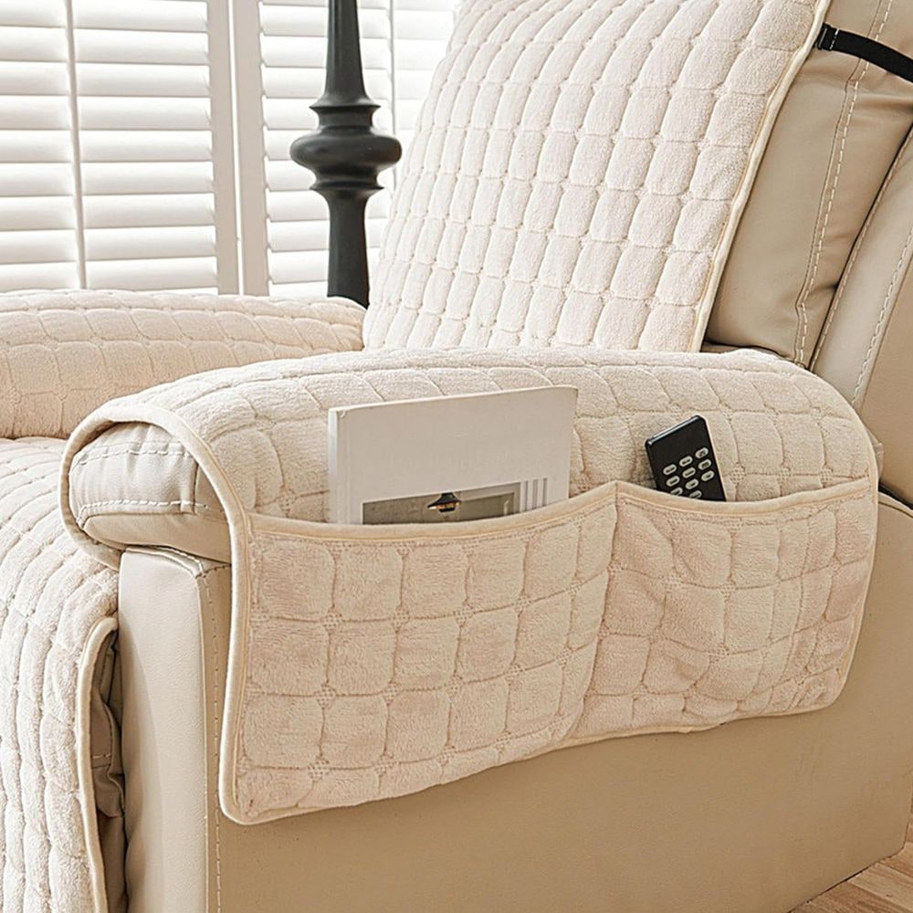 Recliner Cover Soft Plush Grid Design Furniture Protection - Image 7