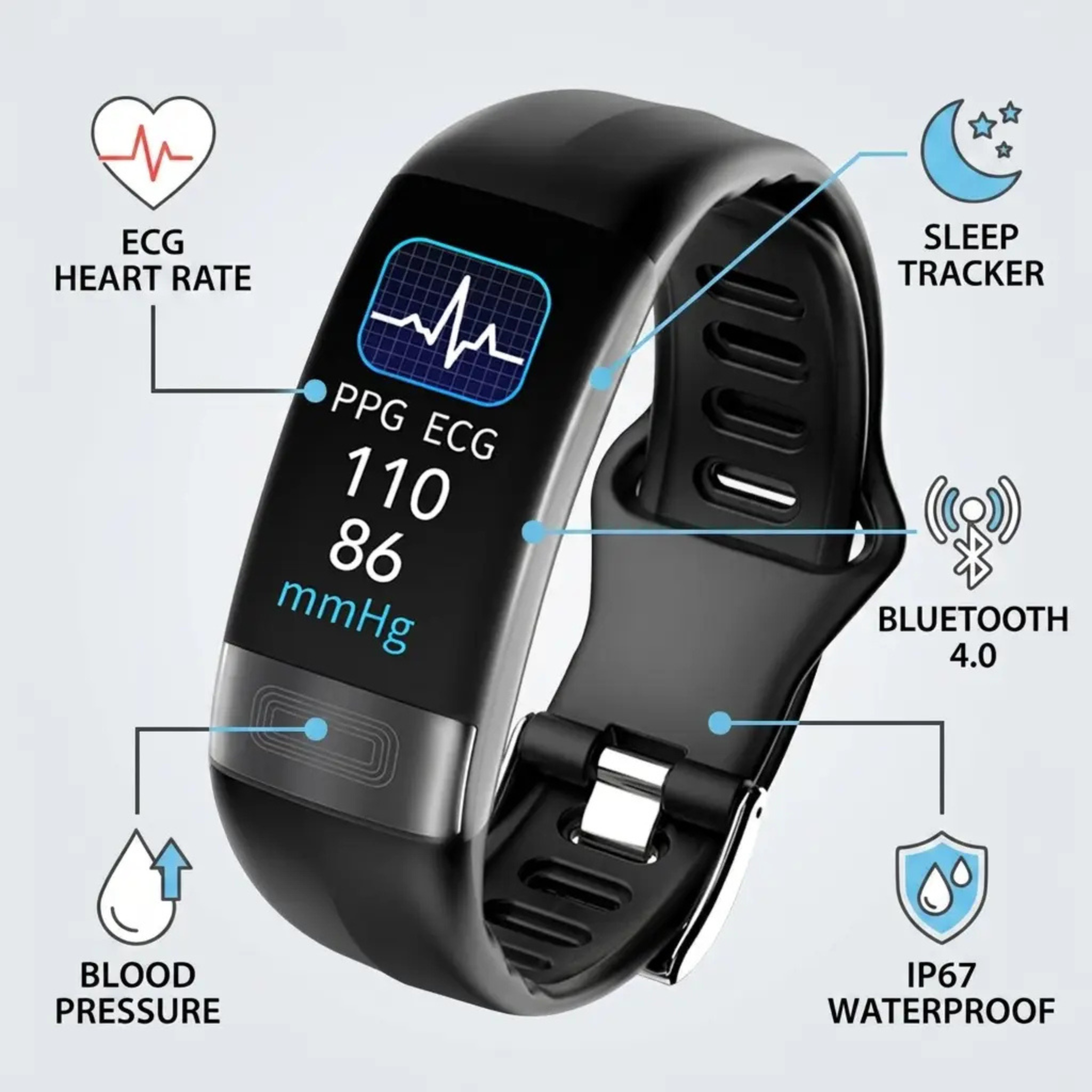 Smart Bracelet Heart Rate Monitor Blood Pressure & Sleep Tracker - Image 2