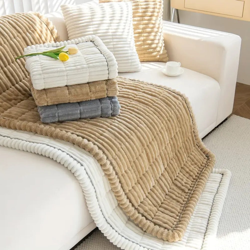 Sofa Cover Couch Cover Plush Pleated Edge Slipcover Protector - Image 12