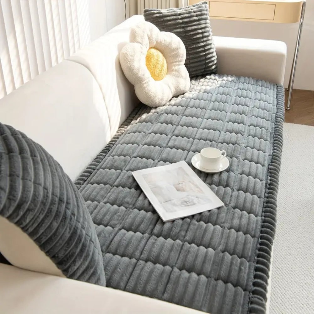 Sofa Cover Couch Cover Plush Pleated Edge Slipcover Protector - Image 3
