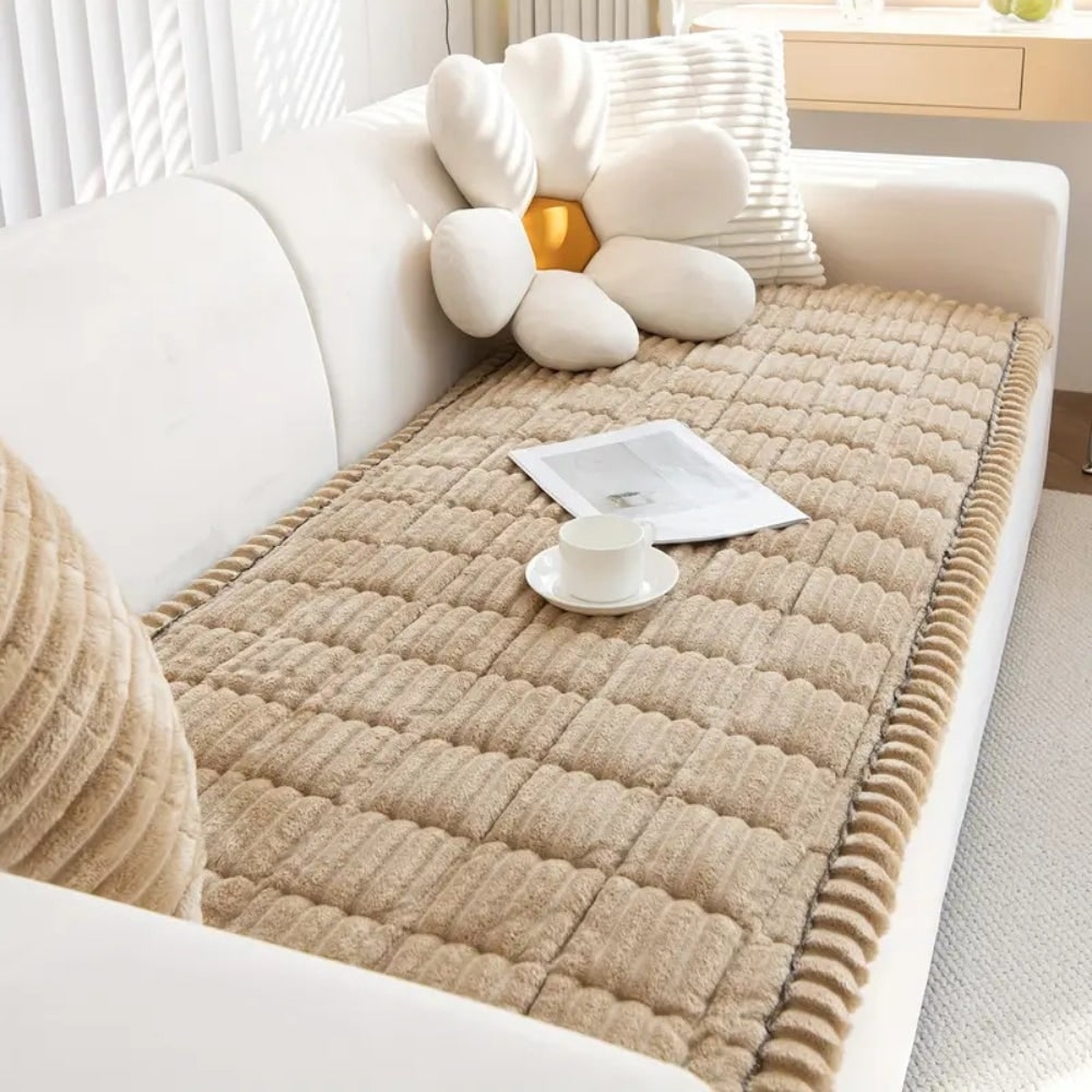 Sofa Cover Couch Cover Plush Pleated Edge Slipcover Protector - Image 4