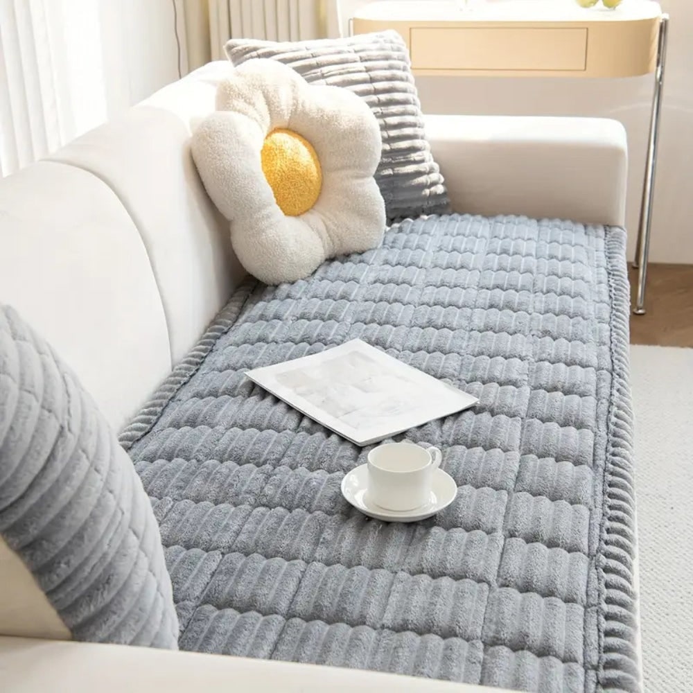 Sofa Cover Couch Cover Plush Pleated Edge Slipcover Protector - Image 6