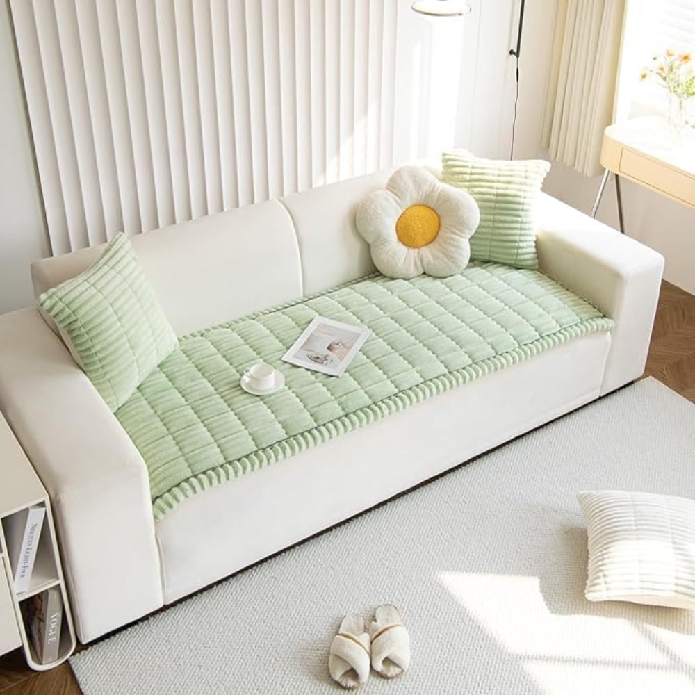 Sofa Cover Couch Cover Plush Pleated Edge Slipcover Protector - Image 9