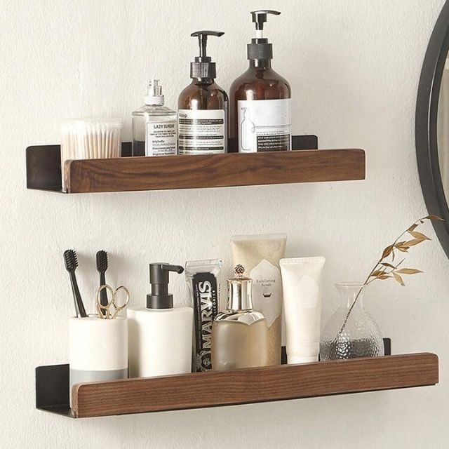 Solid Wood Bathroom Wall Shelf Stylish Storage & Organization - Image 3