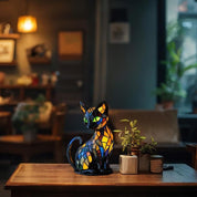 Stained Glass Cat Table Lamp Handmade Colorful Home Decor Accent - Image 4