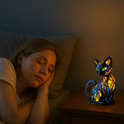 Stained Glass Cat Table Lamp Handmade Colorful Home Decor Accent - Image 5