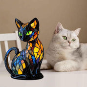 Stained Glass Cat Table Lamp Handmade Colorful Home Decor Accent - Image 6