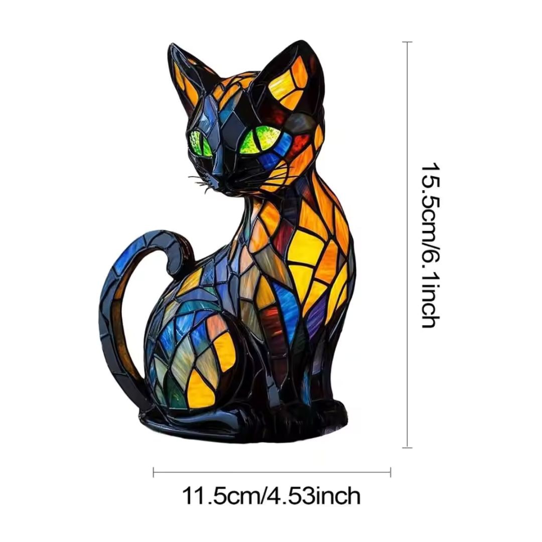 Stained Glass Cat Table Lamp Handmade Colorful Home Decor Accent - Image 7