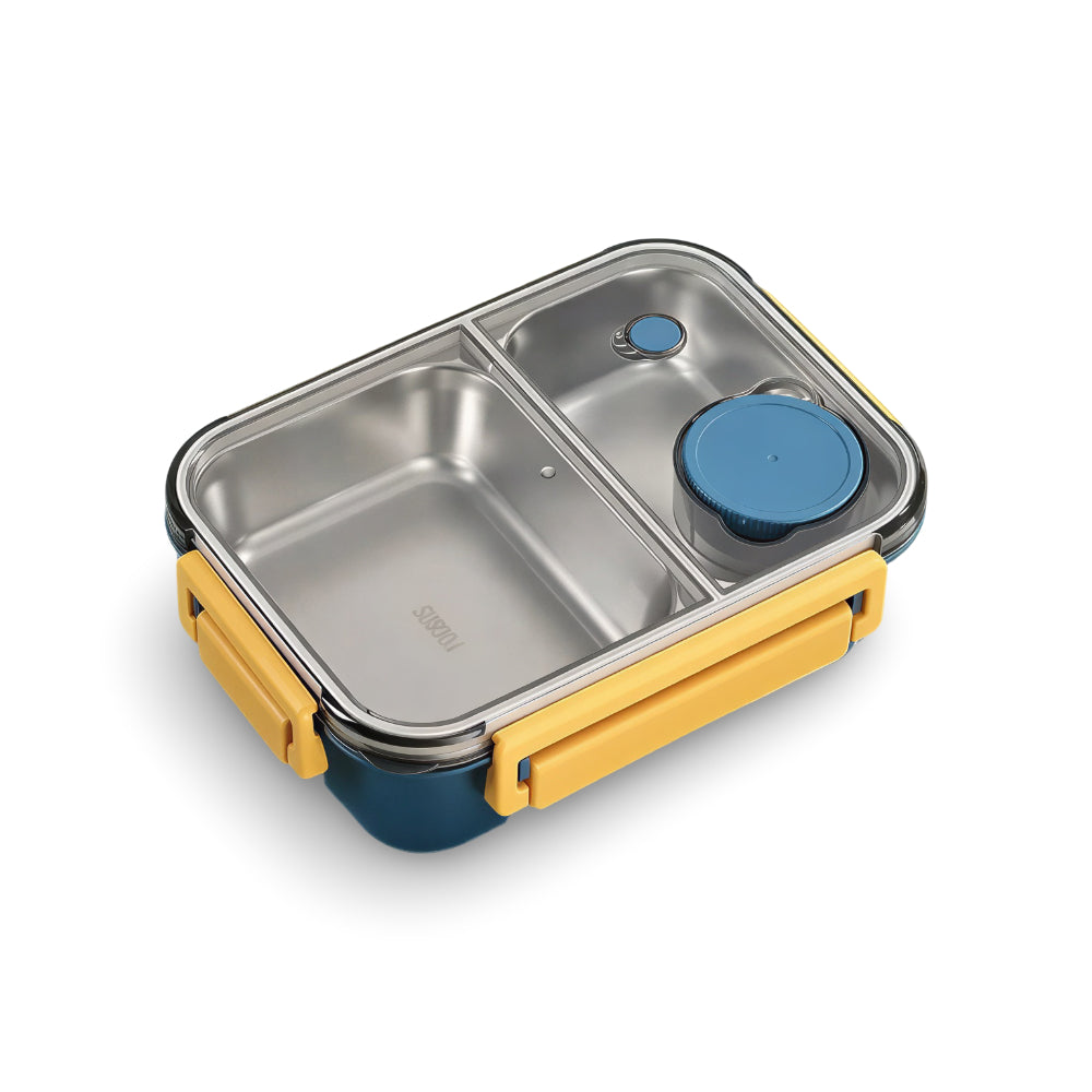 Bento Lunch Box Stainless Steel Two Compartments Side Latches